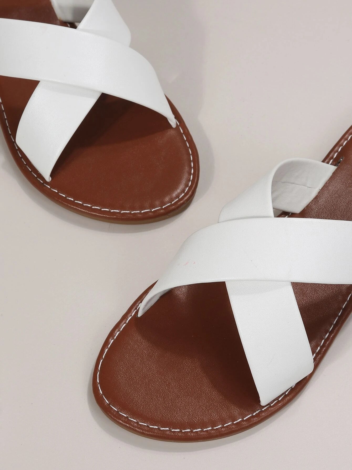 Elegant White Slide Sandals for Women, Minimalist Cross Strap Sandals
