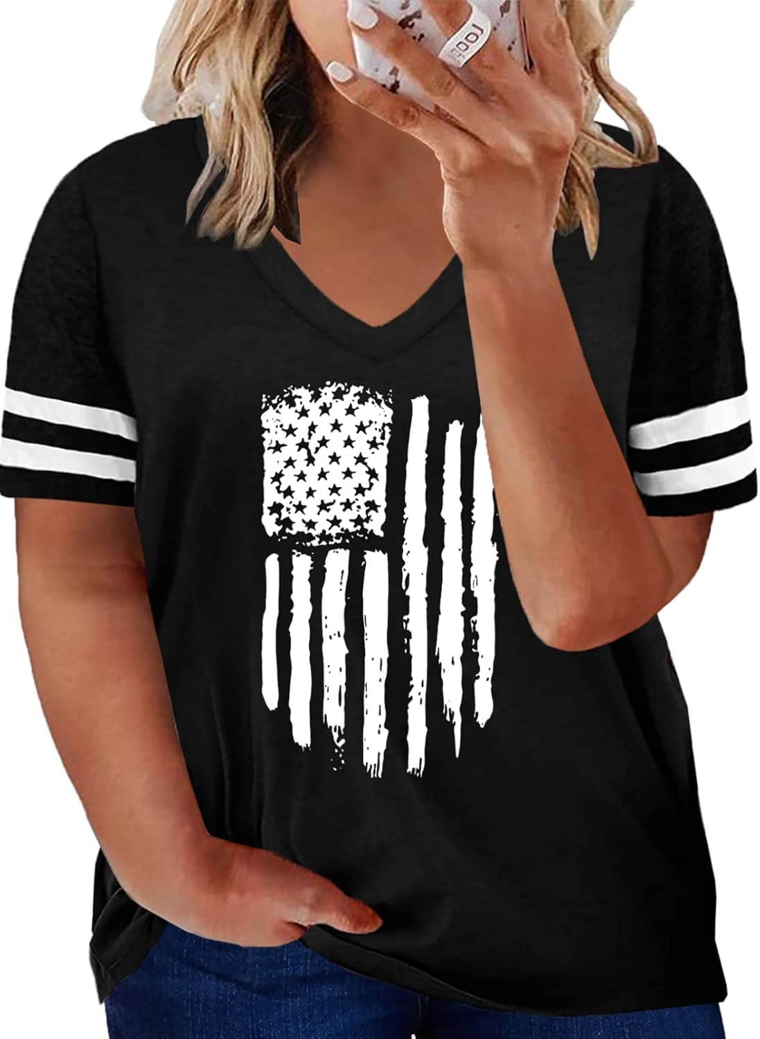 Womens plus Size Tunic Tops Summer Short Sleeve V Neck/Crew Neck Loose Casual Tee Shirt(1X-5X)