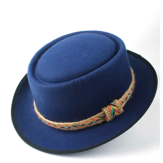 New Fashion Men Women Pork Pie Hat Flat Trilby Fascinator Hat Dance Party Hat for Lady Jazz Hat Gentleman Flat Fedora Jazz Hat