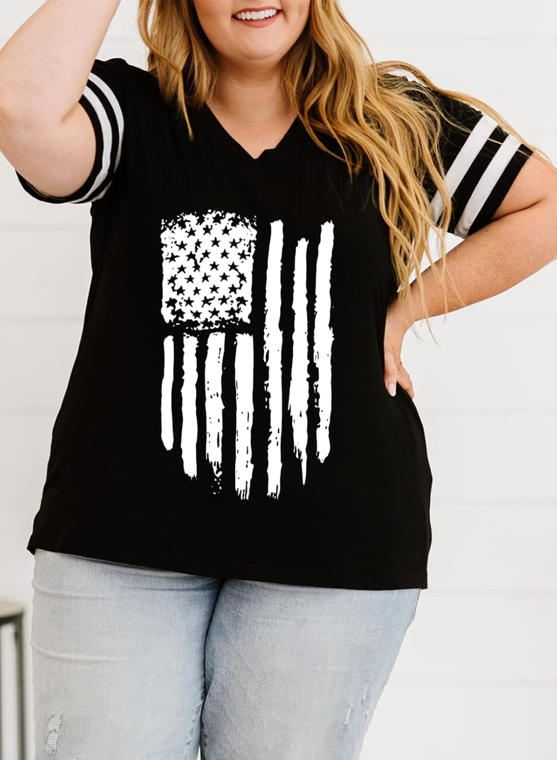 Womens plus Size Tunic Tops Summer Short Sleeve V Neck/Crew Neck Loose Casual Tee Shirt(1X-5X)