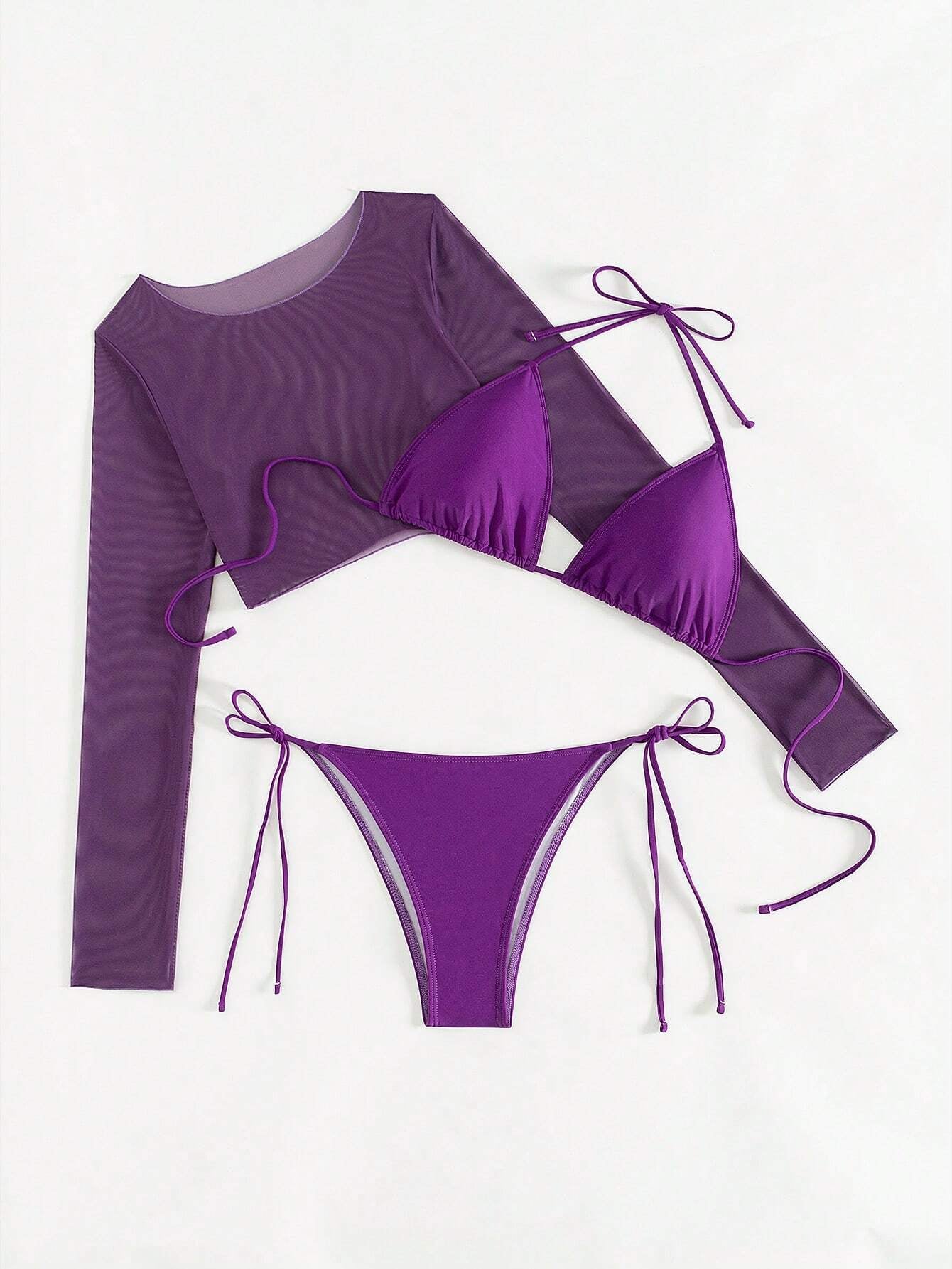 Swim Summer Beach 3Packs Solid Halter Triangle Bikini & Cover up Top