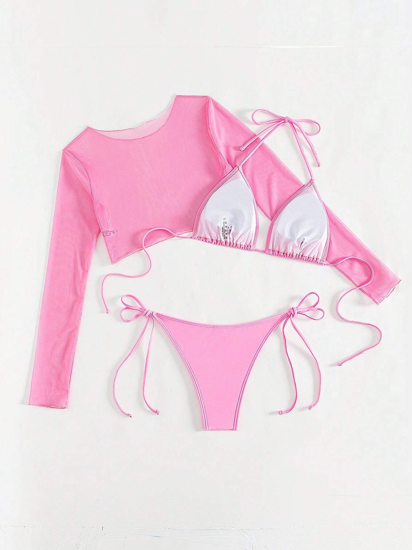 Swim Summer Beach 3Packs Solid Halter Triangle Bikini & Cover up Top