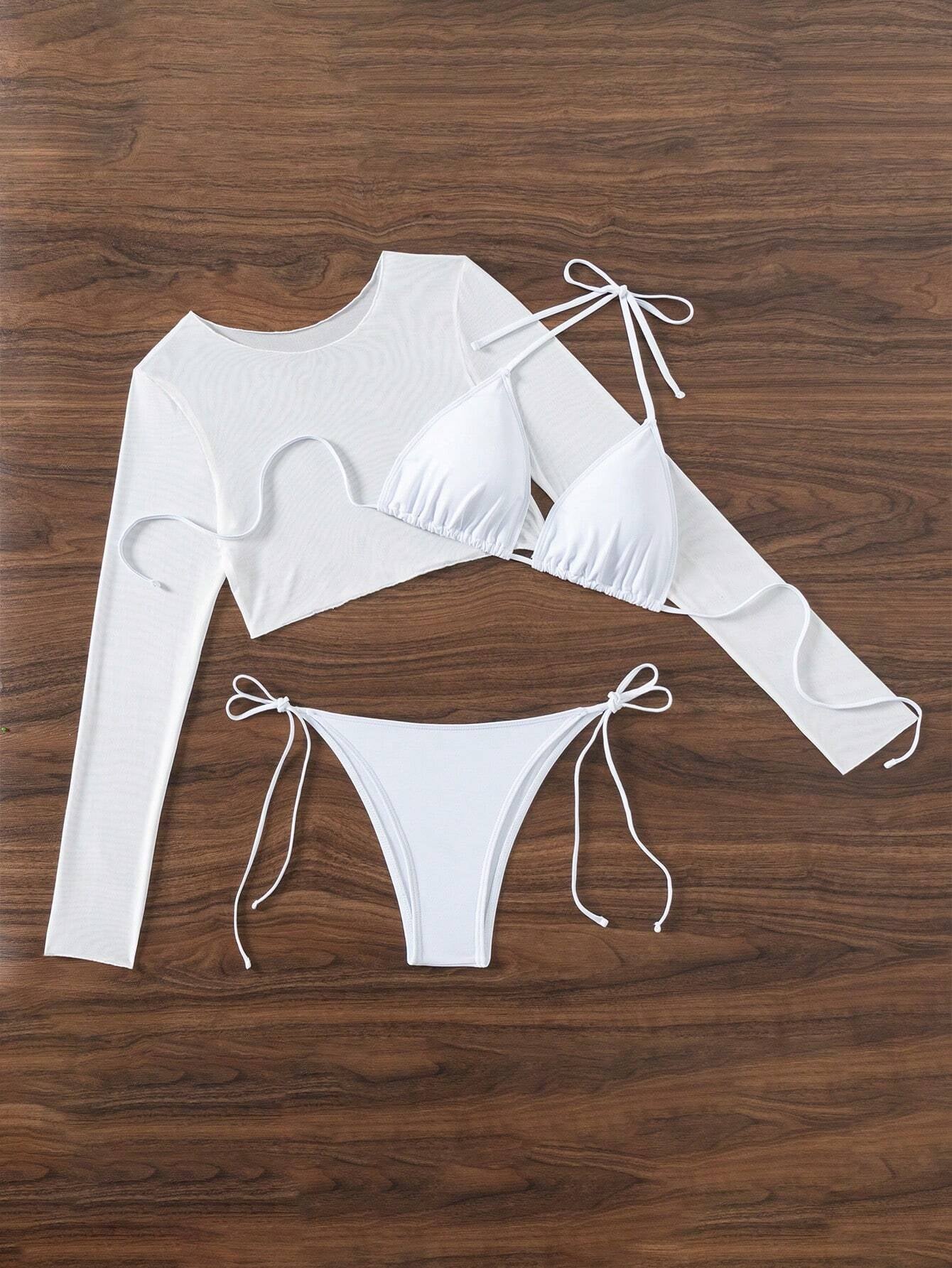 Swim Summer Beach 3Packs Solid Halter Triangle Bikini & Cover up Top