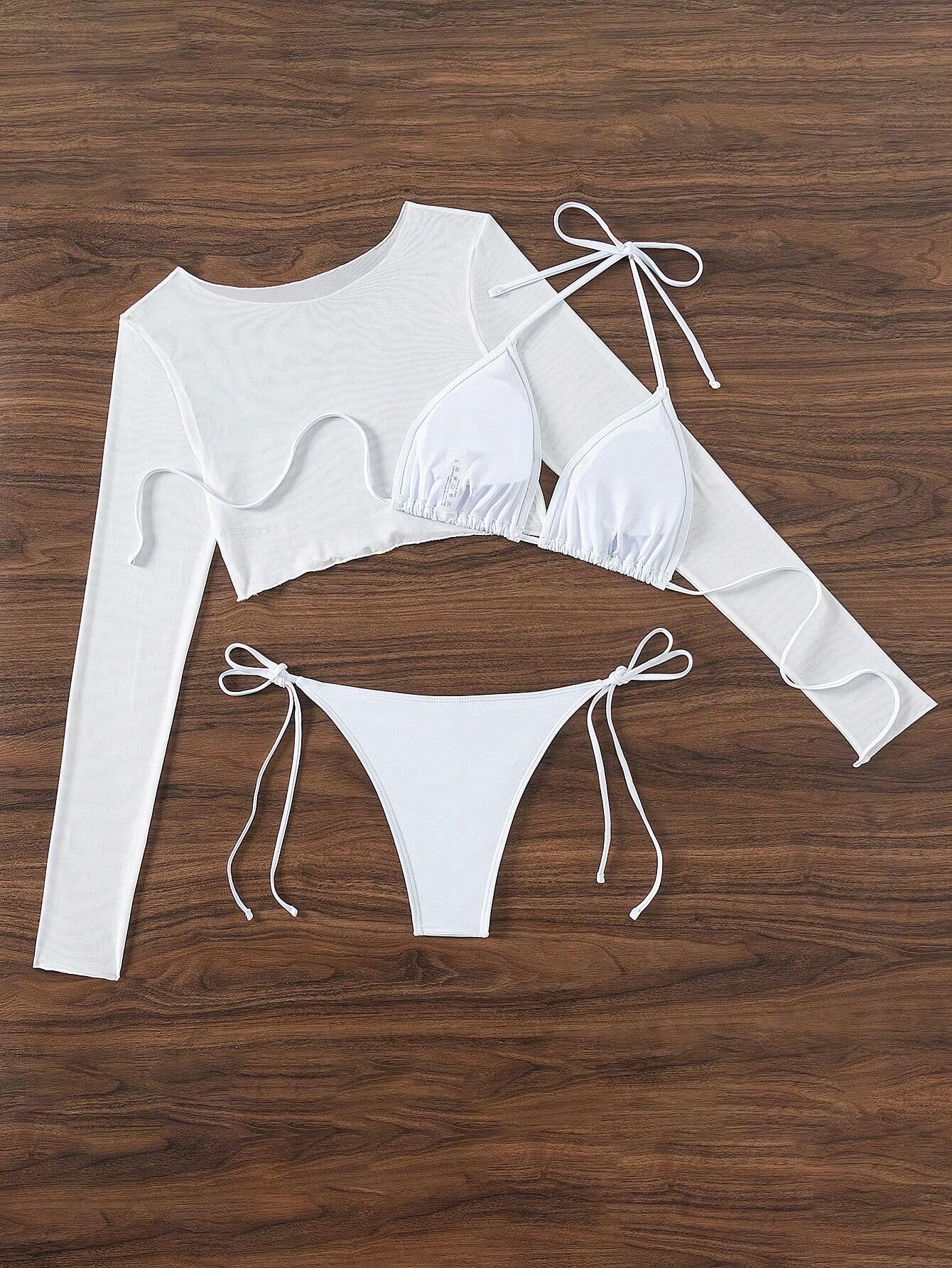 Swim Summer Beach 3Packs Solid Halter Triangle Bikini & Cover up Top