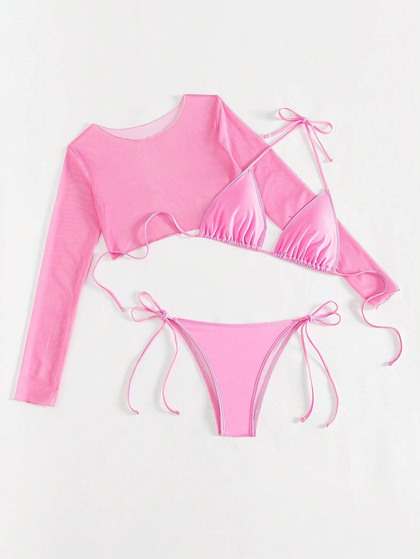 Swim Summer Beach 3Packs Solid Halter Triangle Bikini & Cover up Top