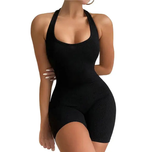 Yoga Jumpsuit U-Neck Sleeveless Racer Back Ribbed Sport Jumpsuit Solid Color High Elastic Bodycon Bodycon Romper Streetwear
