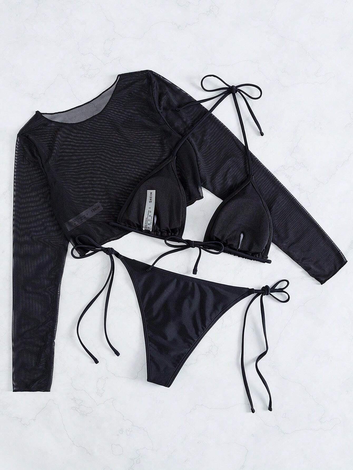 Swim Summer Beach 3Packs Solid Halter Triangle Bikini & Cover up Top