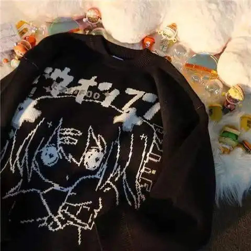 2021 Winter New Sweet Heart-Shaped Pattern Sweater Vintage Harajuku Style Full Sleeve Pullovers Loose Knitting Casual Sweater