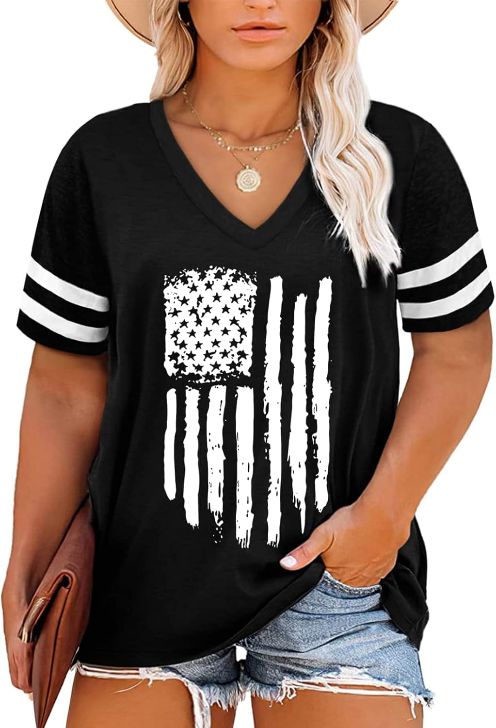 Womens plus Size Tunic Tops Summer Short Sleeve V Neck/Crew Neck Loose Casual Tee Shirt(1X-5X)