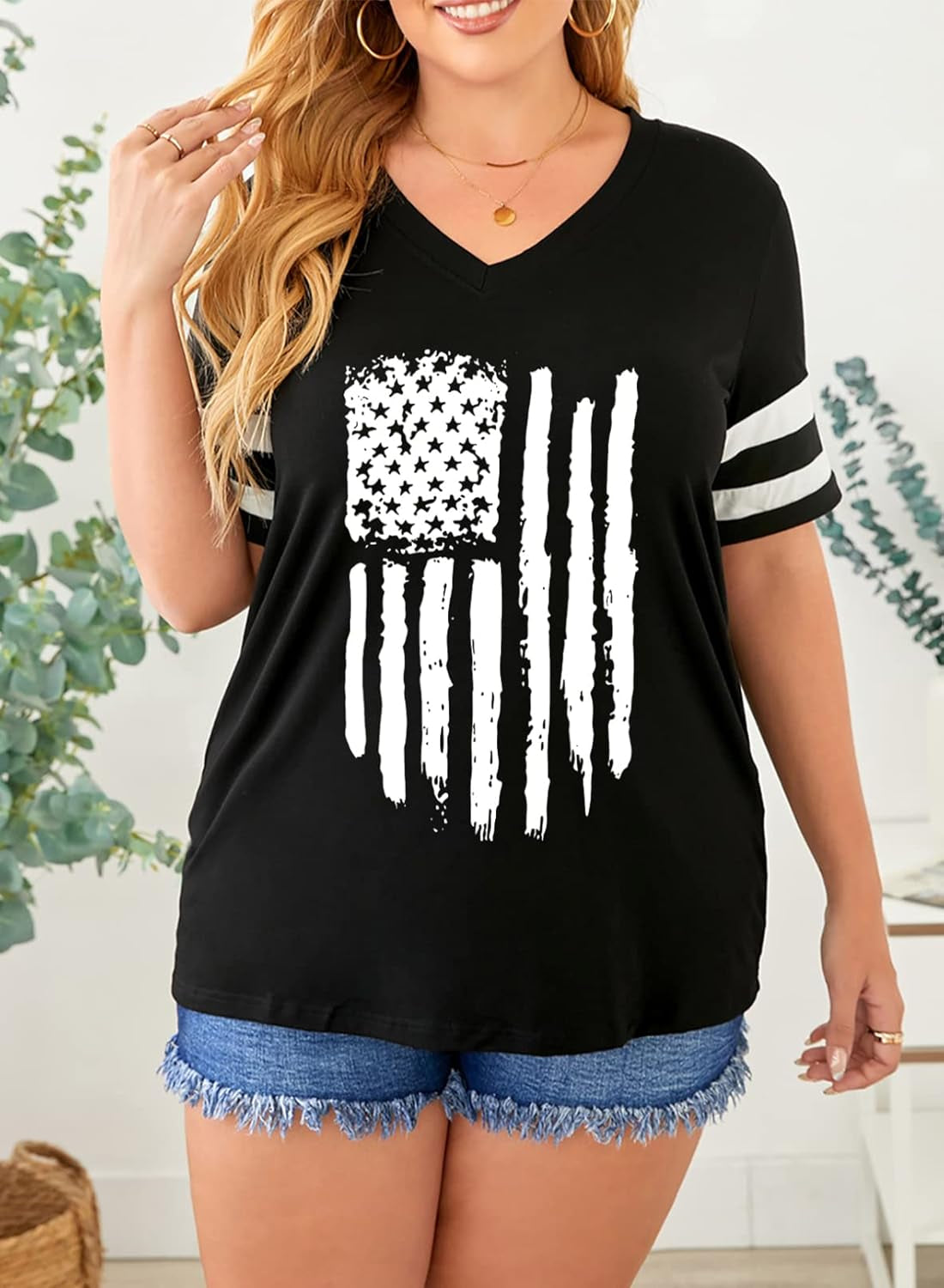 Womens plus Size Tunic Tops Summer Short Sleeve V Neck/Crew Neck Loose Casual Tee Shirt(1X-5X)