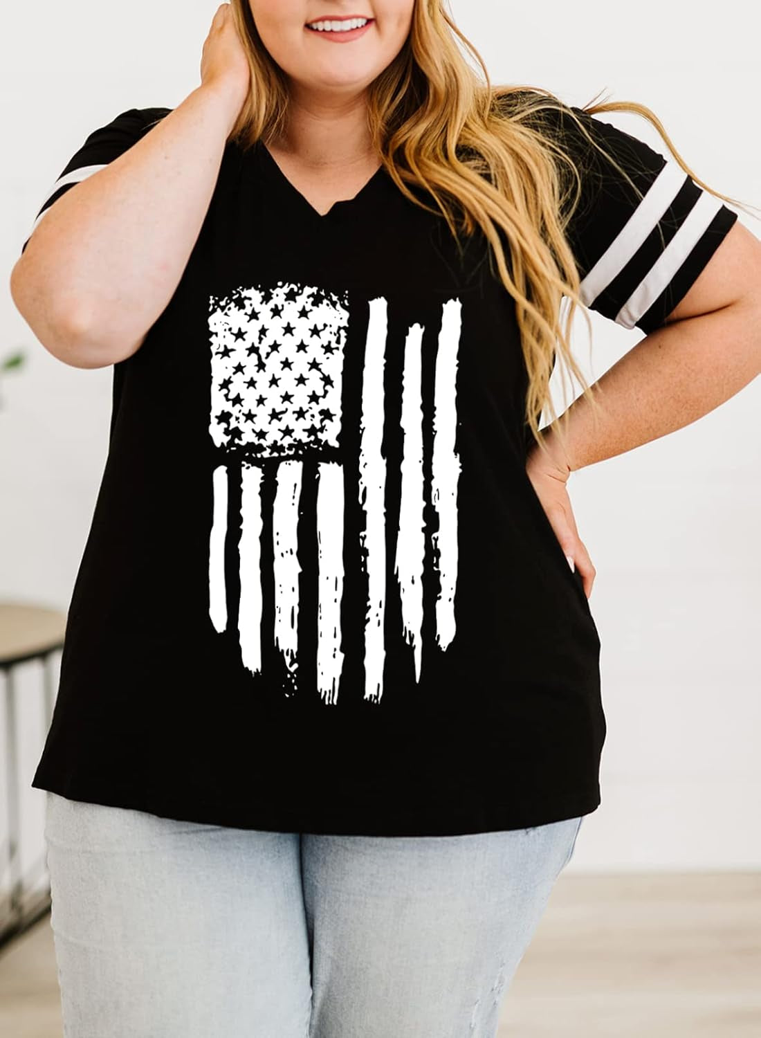 Womens plus Size Tunic Tops Summer Short Sleeve V Neck/Crew Neck Loose Casual Tee Shirt(1X-5X)